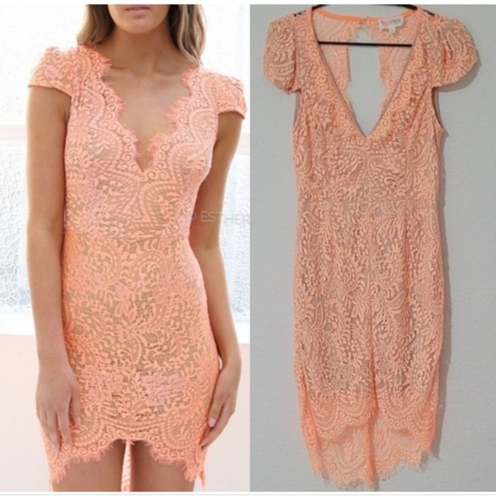 L'ATISTE Coral Lace Mini Dress